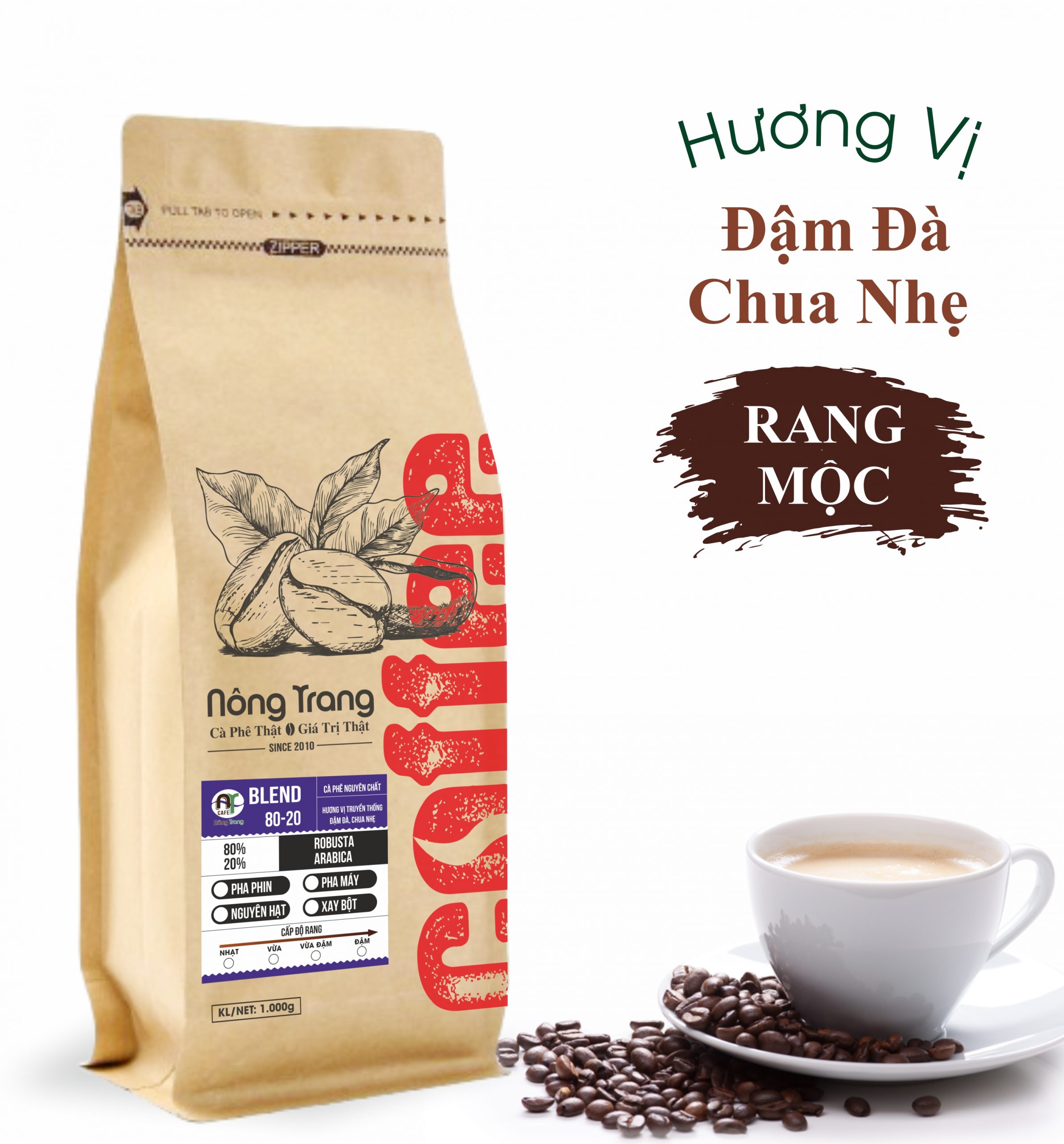 Túi cafe Blend Robusta 80% Arabica 20% Nguyên Chất 1kg Túi cafe Blend Robusta 80% Arabica 20% Nguyên Chất 1kg